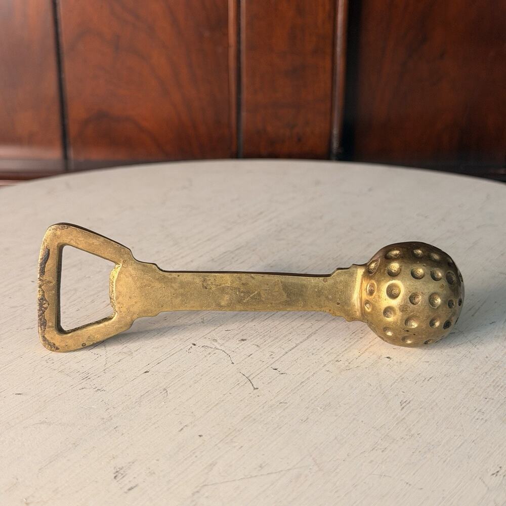 Vintage MCM 1950s Golf Ball Bottle Opener Solid Brass Made In India HEAVY 5.25”